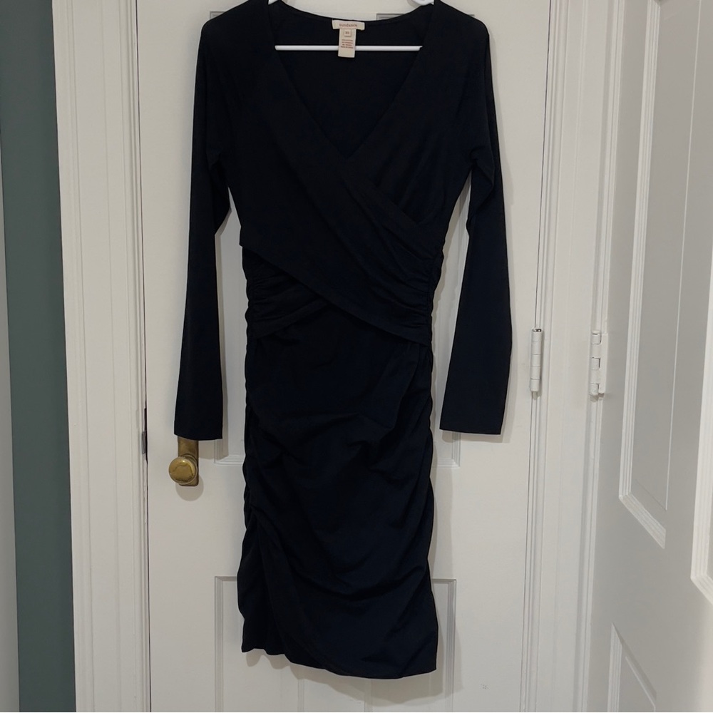 Sundance Black Long Sleeve Ruched Wrap Dress – Size XS Holiday Party Like New